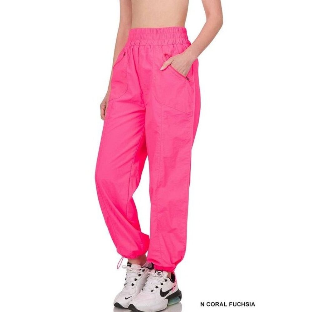 Zenana Womens Neon Coral Fuchsia Windbreaker Joggers 2XL